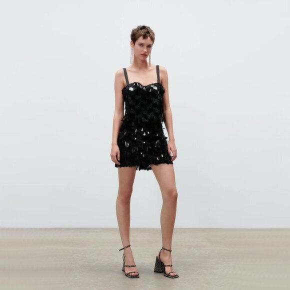NWT Zara black sequin applique high waisted mini skirt, XS - Picture 2 of 8